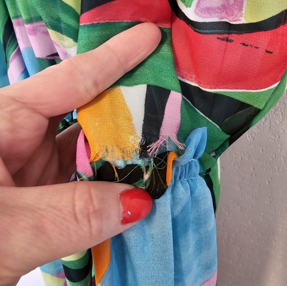 Nicole Miller Halter Chiffon Tiered Colorful Dress Women's Size Medium *See Flaw - Picture 5 of 8